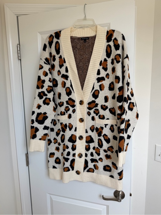 Who What Wear Sweaters - Leopard Print Button-Front Cardigan Sweater - Cream/Brown